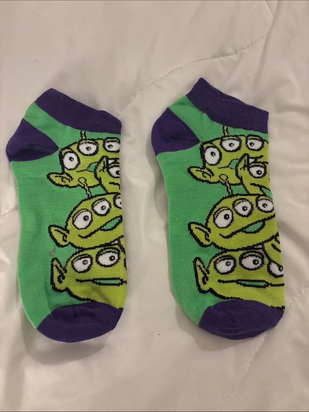 Green Alien Kids Ankle Slippers - Playful Purple Trim